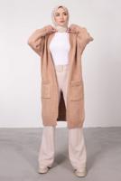 Tesettür giyim KAHVE CEPLİ UZUN TRİKO HIRKA 9903 