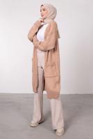 Tesettür giyim KAHVE CEPLİ UZUN TRİKO HIRKA 9903 