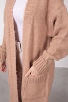 Tesettür giyim KAHVE CEPLİ UZUN TRİKO HIRKA 9903 