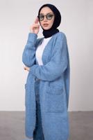 Tesettür giyim LACİVERT CEPLİ UZUN TRİKO HIRKA 9903 