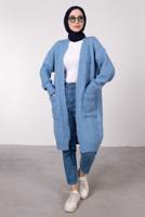 Tesettür giyim LACİVERT CEPLİ UZUN TRİKO HIRKA 9903 