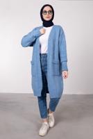 Tesettür giyim LACİVERT CEPLİ UZUN TRİKO HIRKA 9903 