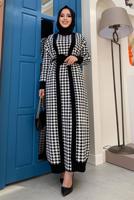 Vêtements hijab NOIR COSTUME EN MAILLE TEXTURÉE PIED-DE-POULE AVEC CEINTURE 10112