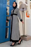 Vêtements hijab NOIR COSTUME EN MAILLE TEXTURÉE PIED-DE-POULE AVEC CEINTURE 10112