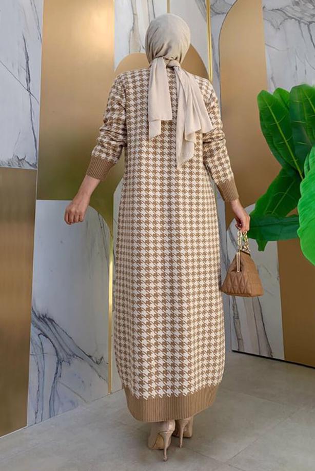 Vêtements hijab TABA COSTUME EN MAILLE TEXTURÉE PIED-DE-POULE AVEC CEINTURE 10112 - TRENDTESETTÜR