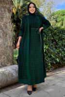 Vêtements hijab VERT COSTUME EN MAILLE TEXTURÉE PIED-DE-POULE AVEC CEINTURE 10112