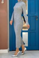 Hijab clothing GREY CORDUROY KNITWEAR DRESS T 0014	