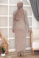 Tesettür giyim VİZON FİTİLLİ TRİKO ELBİSE T 0014