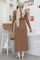 Tesettür giyim TABA PİLELİ FIRFIRLI TRİKO ELBİSE T 40222