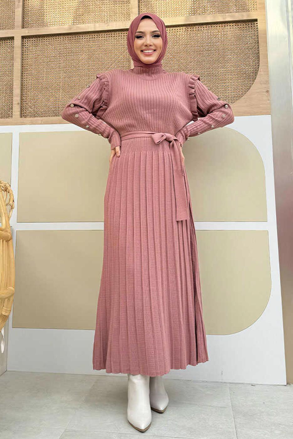 Vêtements hijab ROSE ROBE EN MAILLE PLISSÉE À VOLANTS T 40222