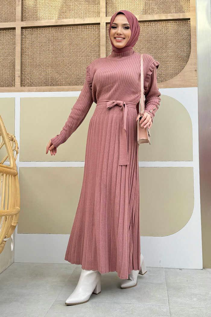 Vêtements hijab ROSE ROBE EN MAILLE PLISSÉE À VOLANTS T 40222
