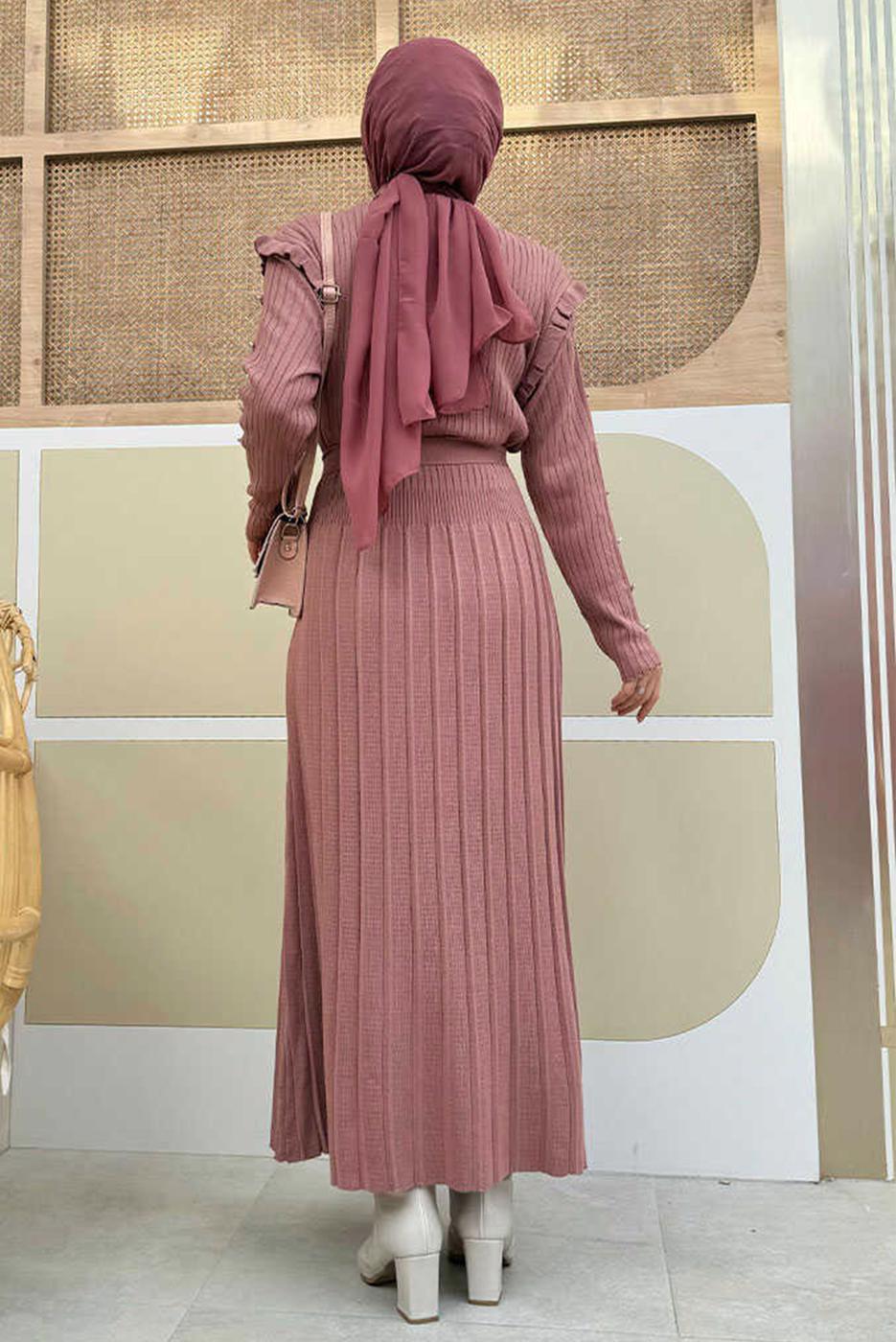 Vêtements hijab ROSE ROBE EN MAILLE PLISSÉE À VOLANTS T 40222