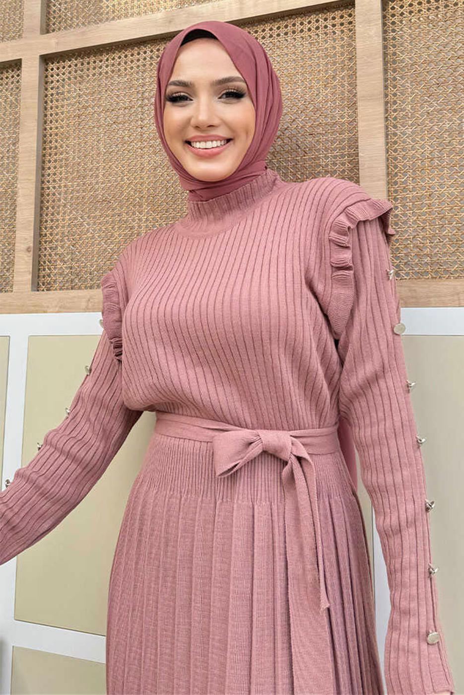 Vêtements hijab ROSE ROBE EN MAILLE PLISSÉE À VOLANTS T 40222