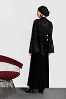 Tesettür giyim SİYAH ALVİNA PULLU TROMPET KOL ELBİSE 40291	
