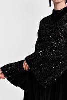 Tesettür giyim SİYAH ALVİNA PULLU TROMPET KOL ELBİSE 40291	