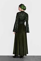 Tesettür giyim HAKİ ALVİNA PULLU TROMPET KOL ELBİSE 40291	