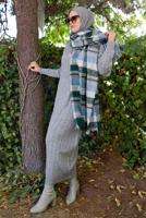 Tesettür giyim GRİ SAÇ ÖRGÜ DESENLİ ELBİSE 41102 