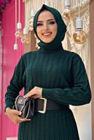 Tesettür giyim YEŞİL SAÇ ÖRGÜ DESENLİ ELBİSE 41102 
