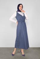 Tesettür giyim LACİVERT ALVİNA EKOSE DESENLİ ELBİSE 41142	