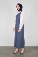 Tesettür giyim LACİVERT ALVİNA EKOSE DESENLİ ELBİSE 41142	