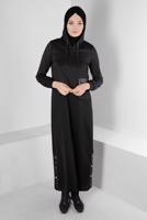 Tesettür giyim SİYAH ALVİNA KAPÜŞONLU ELBİSELİ TAKIM T 43320