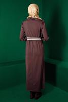 Tesettür giyim KAHVE ALVİNA BELİ LASTİKLİ ELBİSE T 43327