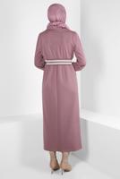 Tesettür giyim PEMBE ALVİNA BELİ LASTİKLİ ELBİSE T 43327