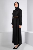 Tesettür giyim SİYAH ALVİNA KEMERLİ ELBİSE T 43400