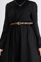 Tesettür giyim SİYAH ALVİNA KEMERLİ ELBİSE T 43400