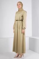 Tesettür giyim BEJ ALVİNA KEMERLİ ELBİSE T 43400