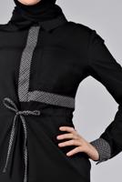 Tesettür giyim SİYAH ALVİNA BELİ BÜZGÜLÜ ELBİSE T 43435
