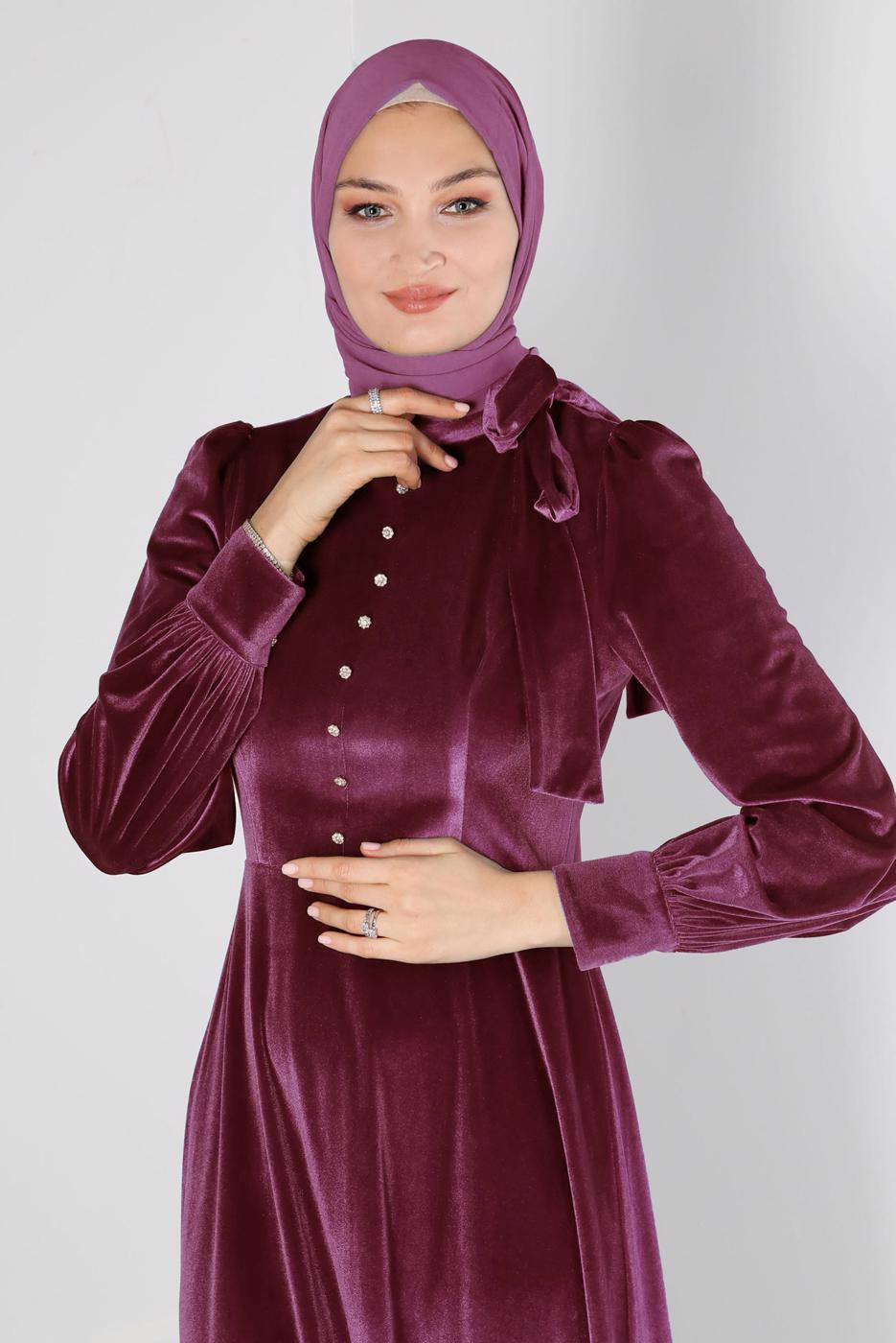 Hijab clothing CLARET RED ALVINA VELVET DRESS T 43437
