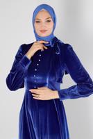 Tesettür giyim LACİVERT ALVİNA KADİFE ELBİSE T 43437