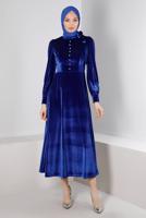 Tesettür giyim LACİVERT ALVİNA KADİFE ELBİSE T 43437