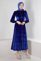 Tesettür giyim LACİVERT ALVİNA KADİFE ELBİSE T 43437
