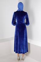 Tesettür giyim LACİVERT ALVİNA KADİFE ELBİSE T 43437