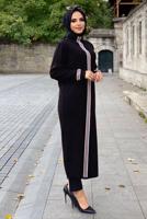 Tesettür giyim SİYAH ŞERİT DETAYLI TRİKO ELBİSE 5132 