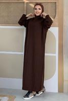 Tesettür giyim KAHVE BOĞAZLI BALIK SIRTI TRİKO ELBİSE 60112