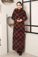 Hijab clothing BLACK PATTERNED BELTED DRESS 9082