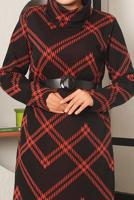 Hijab clothing BLACK PATTERNED BELTED DRESS 9082