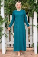 Tesettür giyim MAVİ CEPLİ TRİKO ELBİSE 93281 