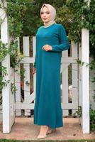 Tesettür giyim MAVİ CEPLİ TRİKO ELBİSE 93281 