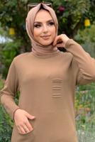Tesettür giyim TABA CEPLİ TRİKO ELBİSE 93281 