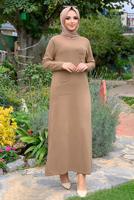 Tesettür giyim TABA CEPLİ TRİKO ELBİSE 93281 