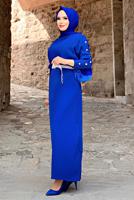 Tesettür giyim LACİVERT FİTİLLİ TRİKO ELBİSE 94281 