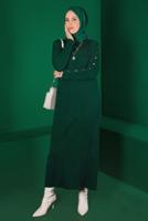 Tesettür giyim YEŞİL FİTİLLİ TRİKO ELBİSE 94281 