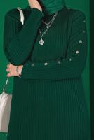 Tesettür giyim YEŞİL FİTİLLİ TRİKO ELBİSE 94281 