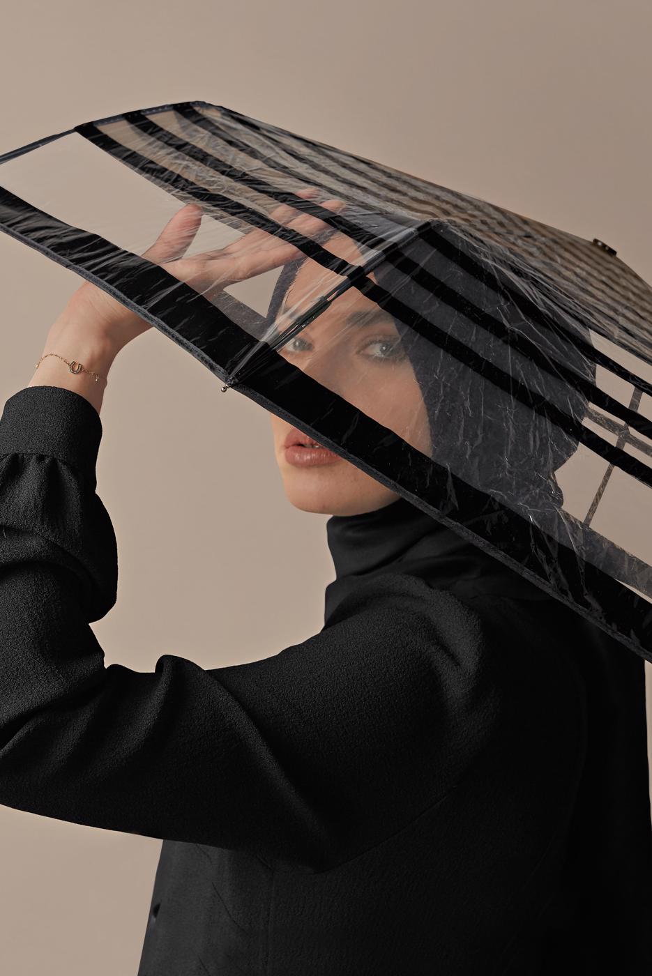 Tesettür giyim SİYAH ALVİNA PUANTİYE TÜL DETAYLI ELBİSE 41141	