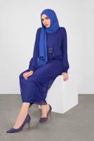 Tesettür giyim LACİVERT ALVİNA PUANTİYE TÜL DETAYLI ELBİSE 41141	