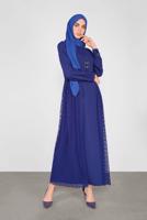 Tesettür giyim LACİVERT ALVİNA PUANTİYE TÜL DETAYLI ELBİSE 41141	